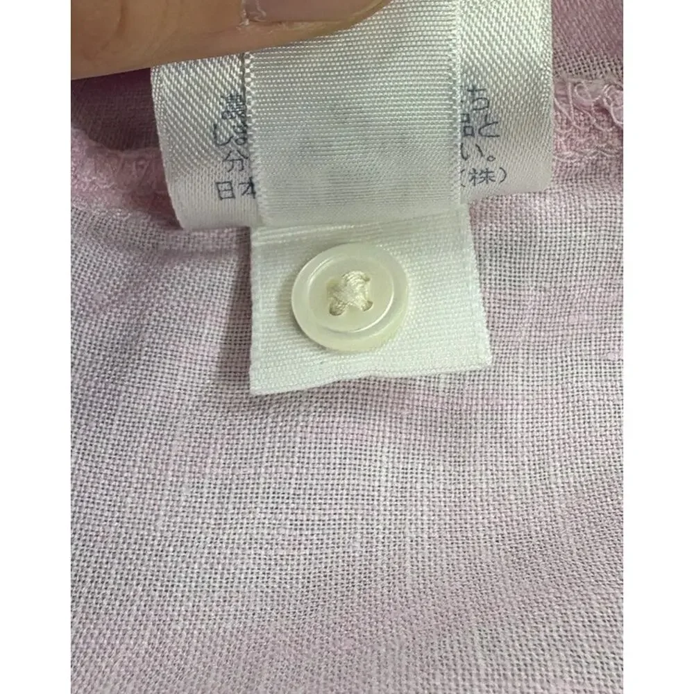 Lands' End Women's Pink Linen Short Sleeve Button-Up Shirt XL 18-20 Casual